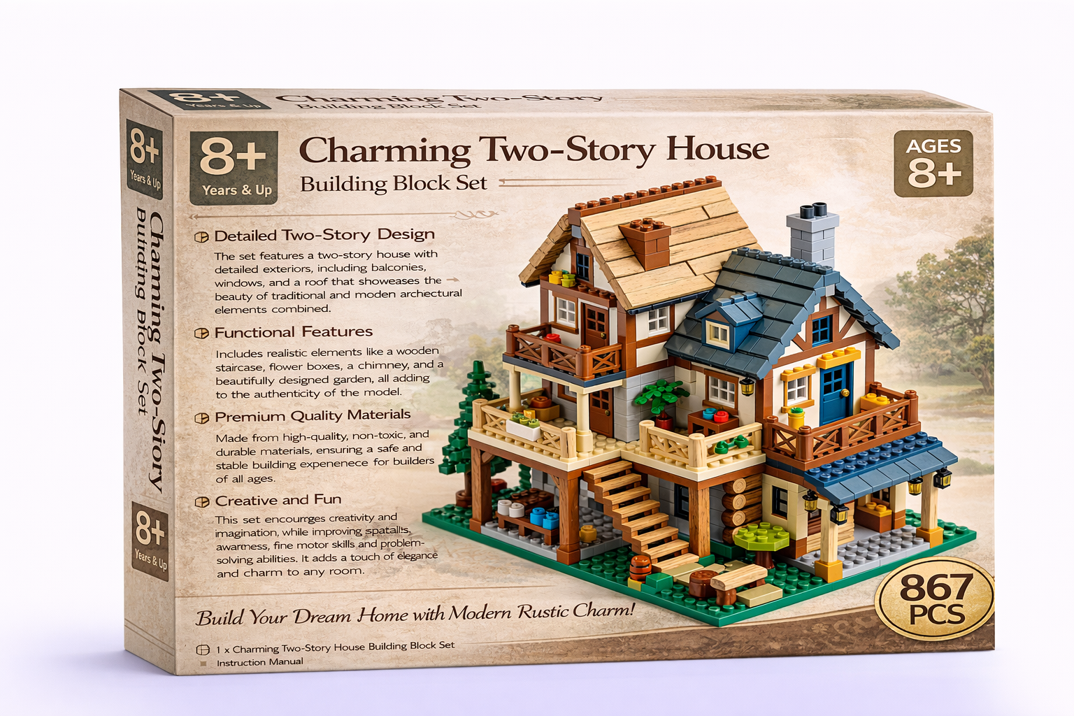 Charming Two-Story House Building Block Set